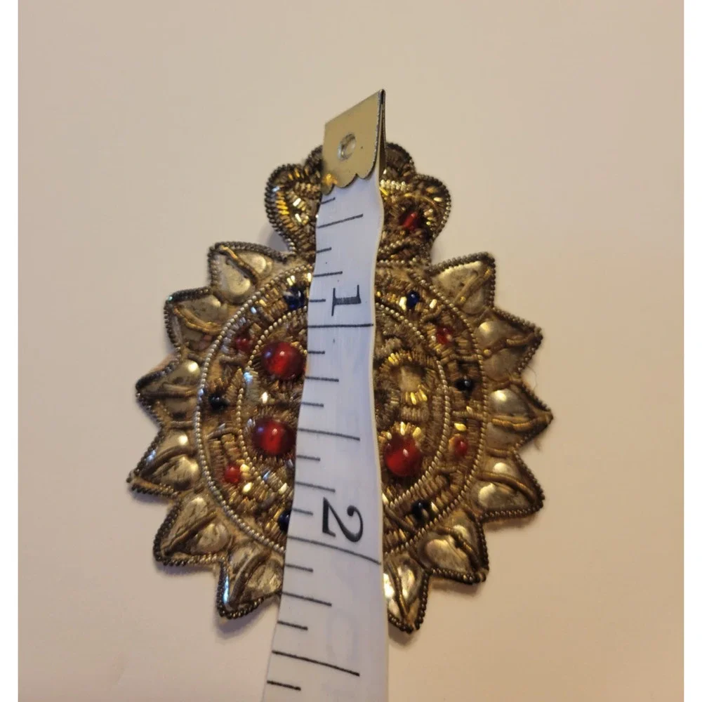 Vintage Embroidered Crown Sun Brooch, Poured‎ Glass, Miriam Haskell Style Brooch